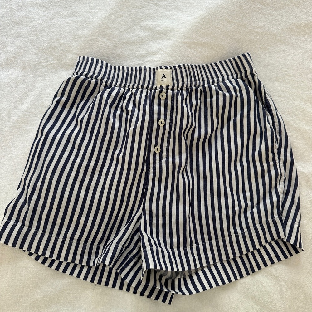Anthropologie Navy and White Striped Button-Front Shorts